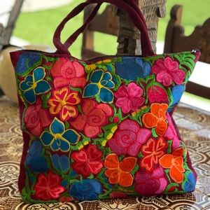 Handmade Floral Embroidered Mexican Tote Bag